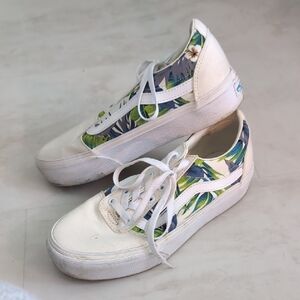 Vans White and Green Floral Sneakers